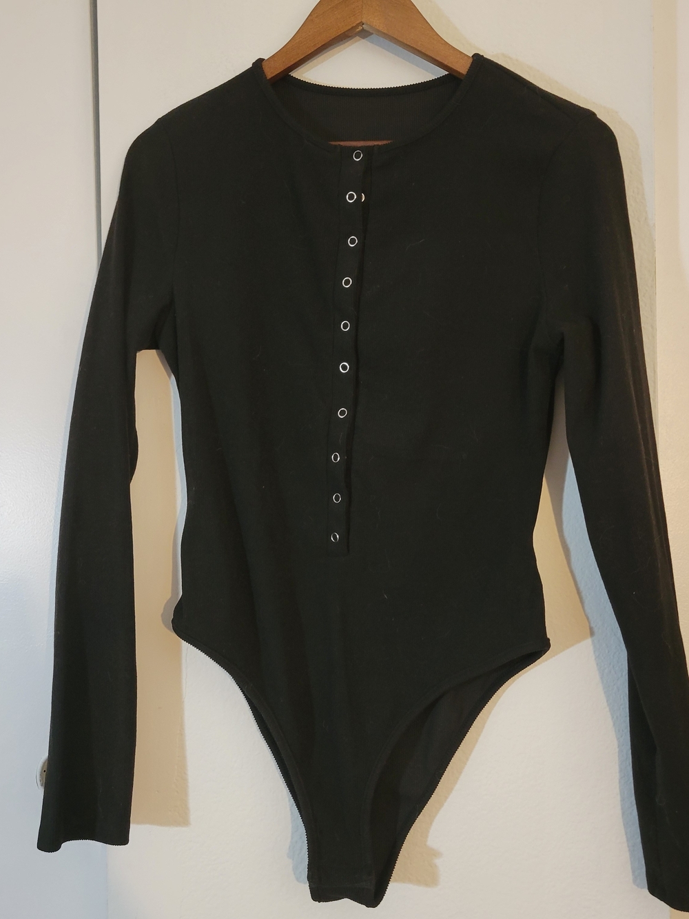 SHEIN Black Ribbed Bodysuit Long Sleeve